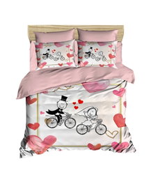 L'essentiel linge de maison 216 Juego Funda Nórdica Doble, Microsatén Poliéster y Algodón, Diseño Impresión 3D Rosa Blanco Rojo, 200x220cm y 50x70cm